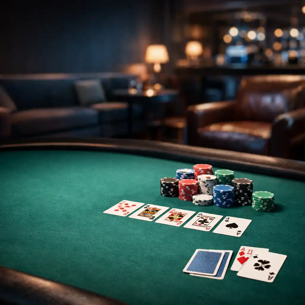 Professional poker table with cards and chips in the intimate Card Lounge at Poker Veranda Canberra