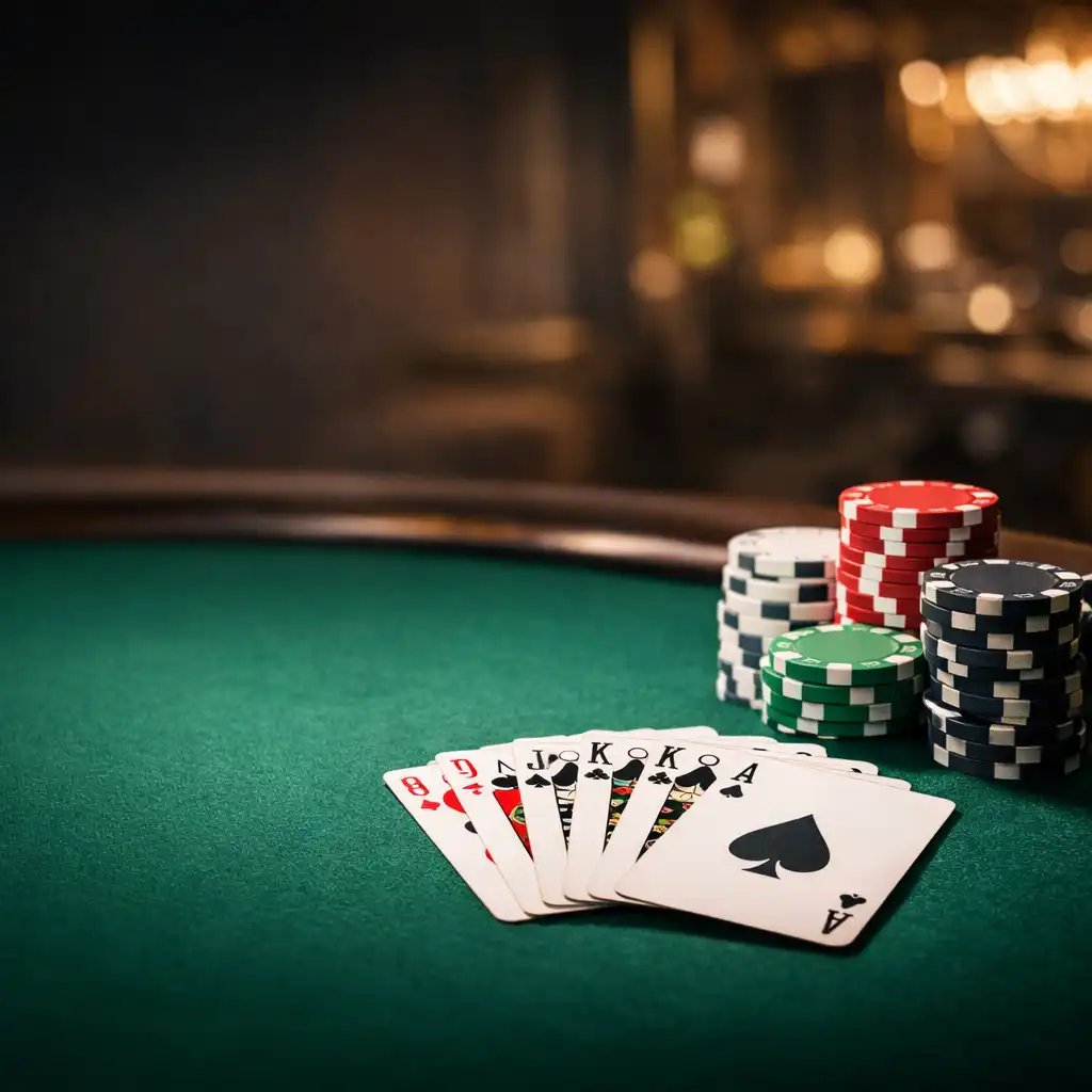 Professional poker table with real cards and clay chips in the private poker room at Poker Veranda Canberra